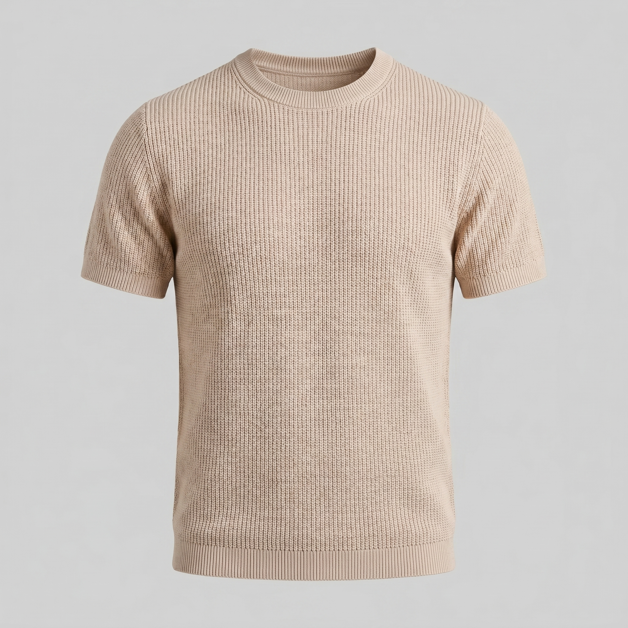 Men's Ribbed Knit T-Shirt with Crew Neck for Smart Casual Wear