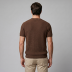 Men's Ribbed Knit T-Shirt with Crew Neck for Smart Casual Wear