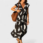 Women’s Abstract Print V-Neck Maxi Dress