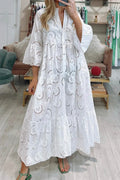 Women's Bohemian Eyelet Embroidered V-Neck Tiered Maxi Dress