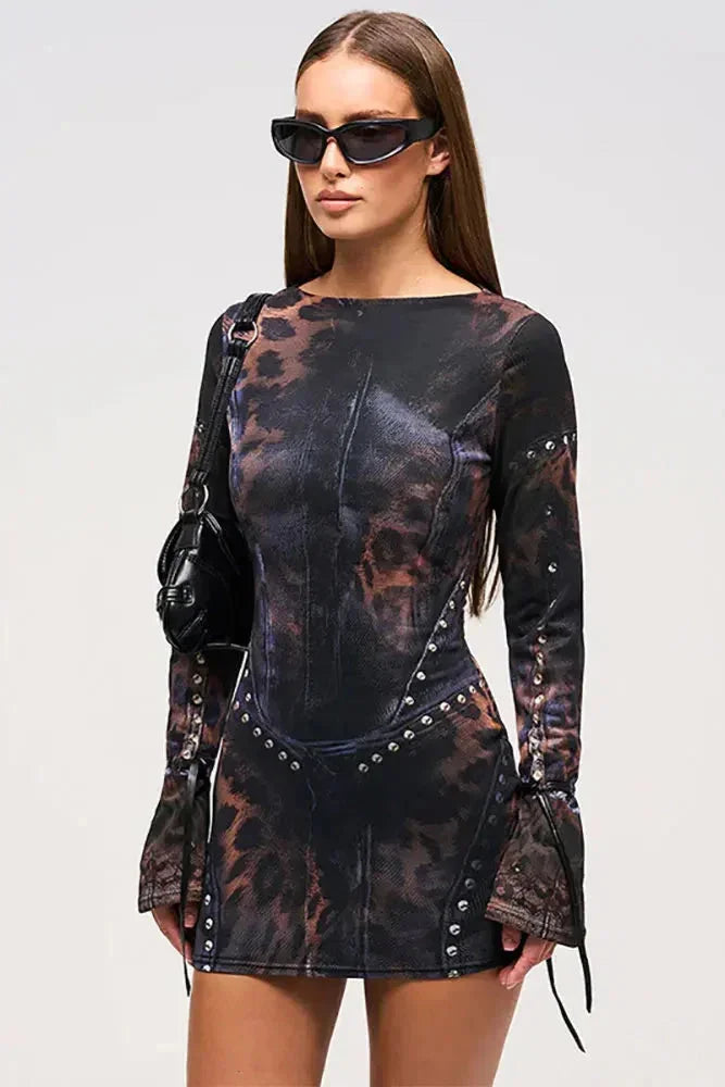 Women's Abstract Print Bodycon Mini Dress for Bold Evening Styling