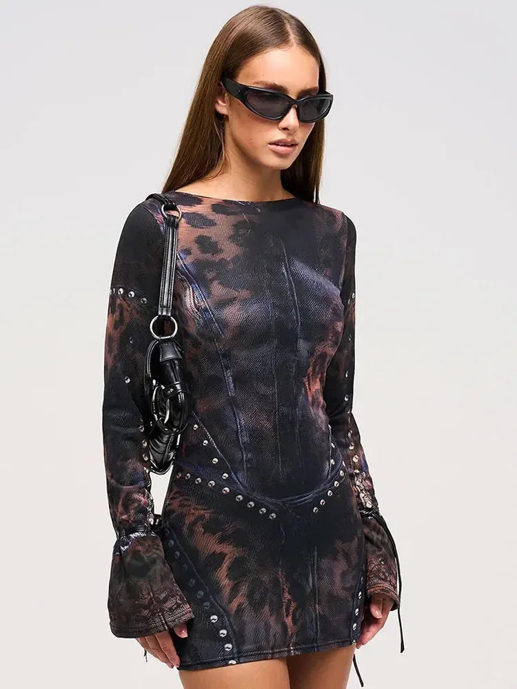 Women's Abstract Print Bodycon Mini Dress for Bold Evening Styling