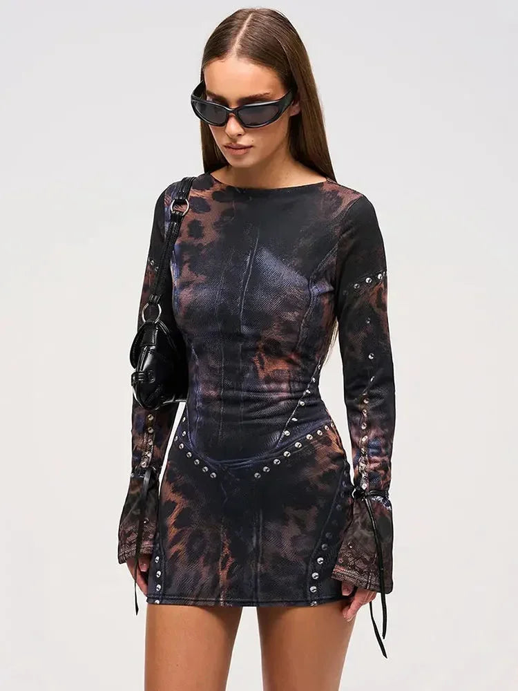 Women's Abstract Print Bodycon Mini Dress for Bold Evening Styling