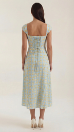 Damen Midi-Kleid mit Blumenmuster, strukturiertem Oberteil und A-Linien-Rock