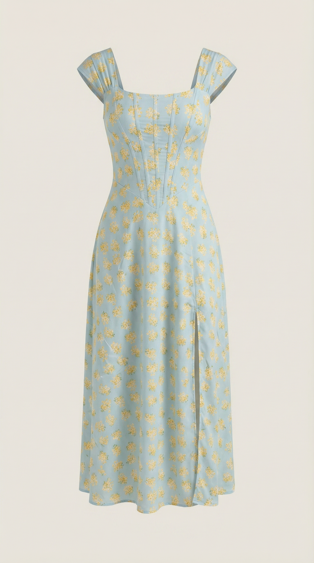 Damen Midi-Kleid mit Blumenmuster, strukturiertem Oberteil und A-Linien-Rock