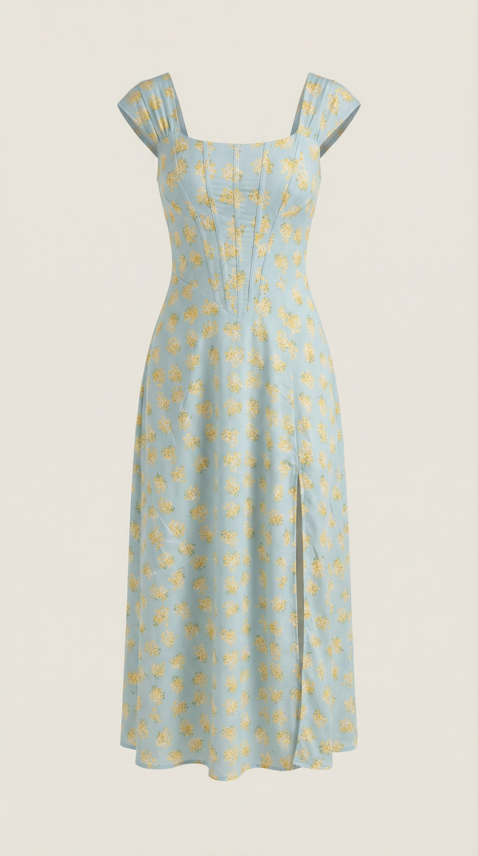 Damen Midi-Kleid mit Blumenmuster, strukturiertem Oberteil und A-Linien-Rock