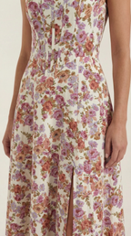 Damen Midi-Kleid mit Blumenmuster, strukturiertem Oberteil und A-Linien-Rock