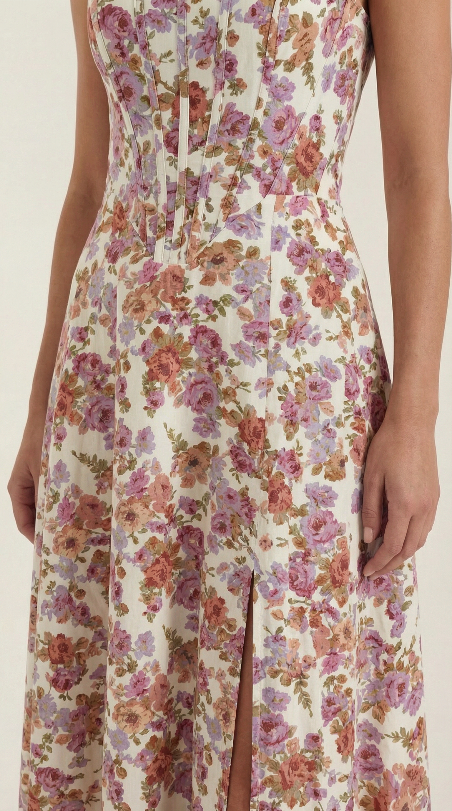 Damen Midi-Kleid mit Blumenmuster, strukturiertem Oberteil und A-Linien-Rock