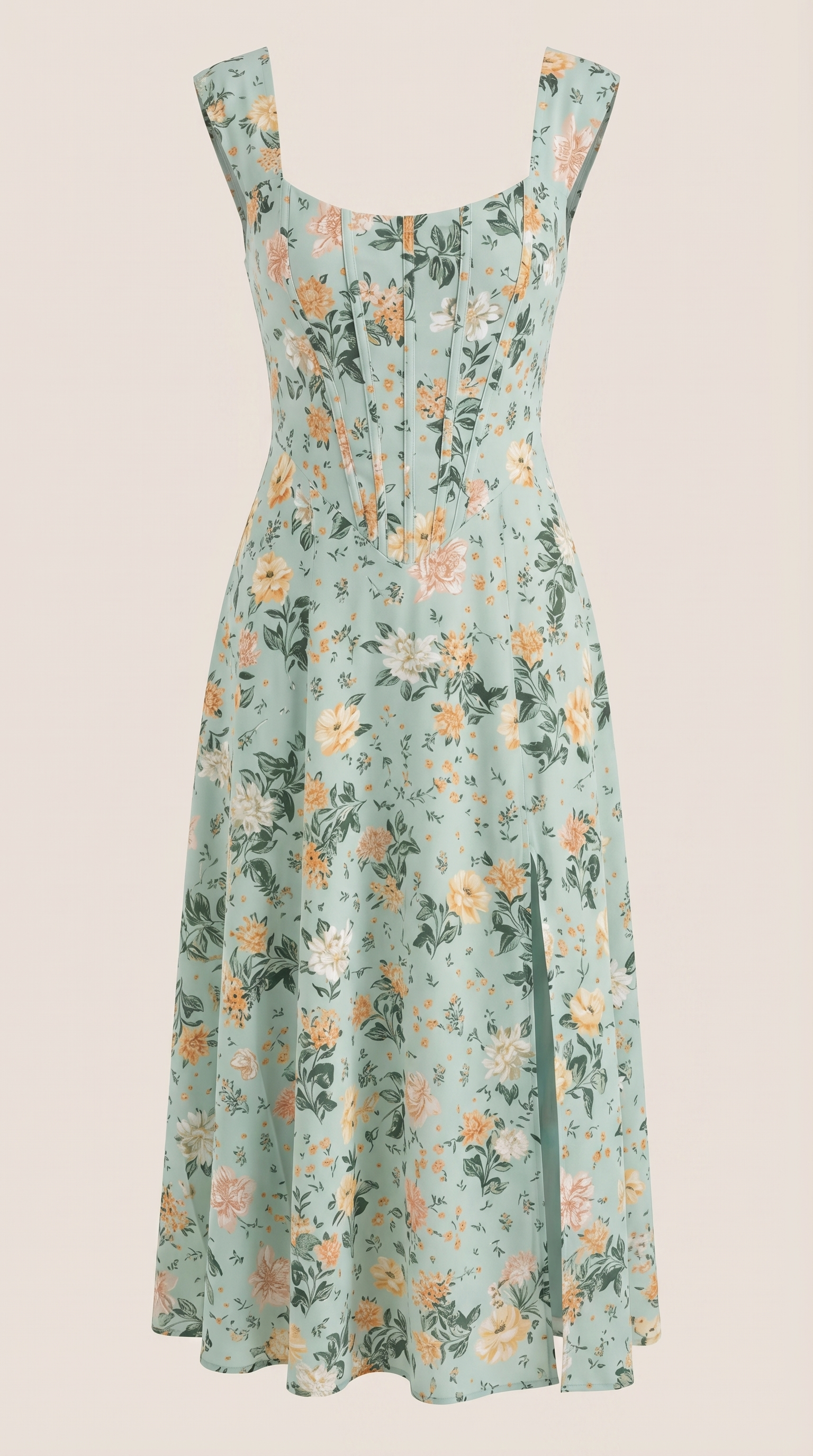 Damen Midi-Kleid mit Blumenmuster, strukturiertem Oberteil und A-Linien-Rock