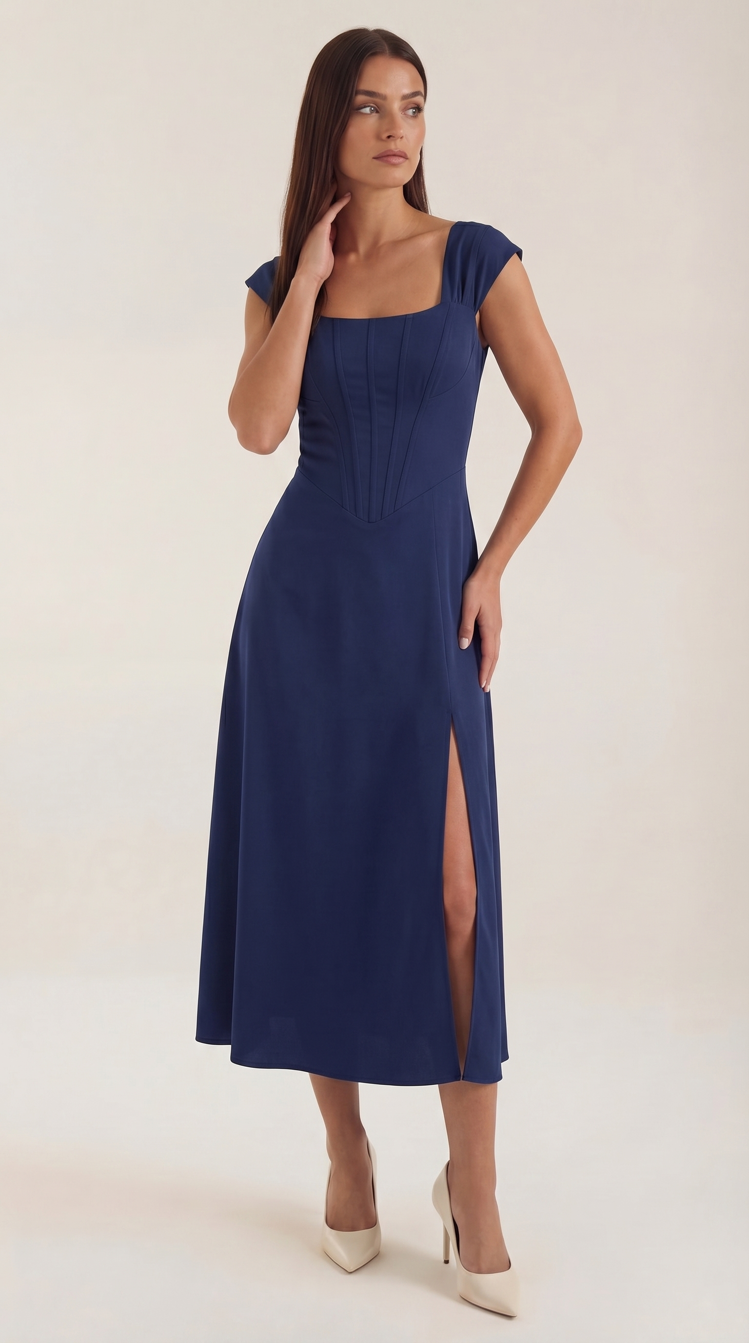 Damen Midi-Kleid mit Blumenmuster, strukturiertem Oberteil und A-Linien-Rock