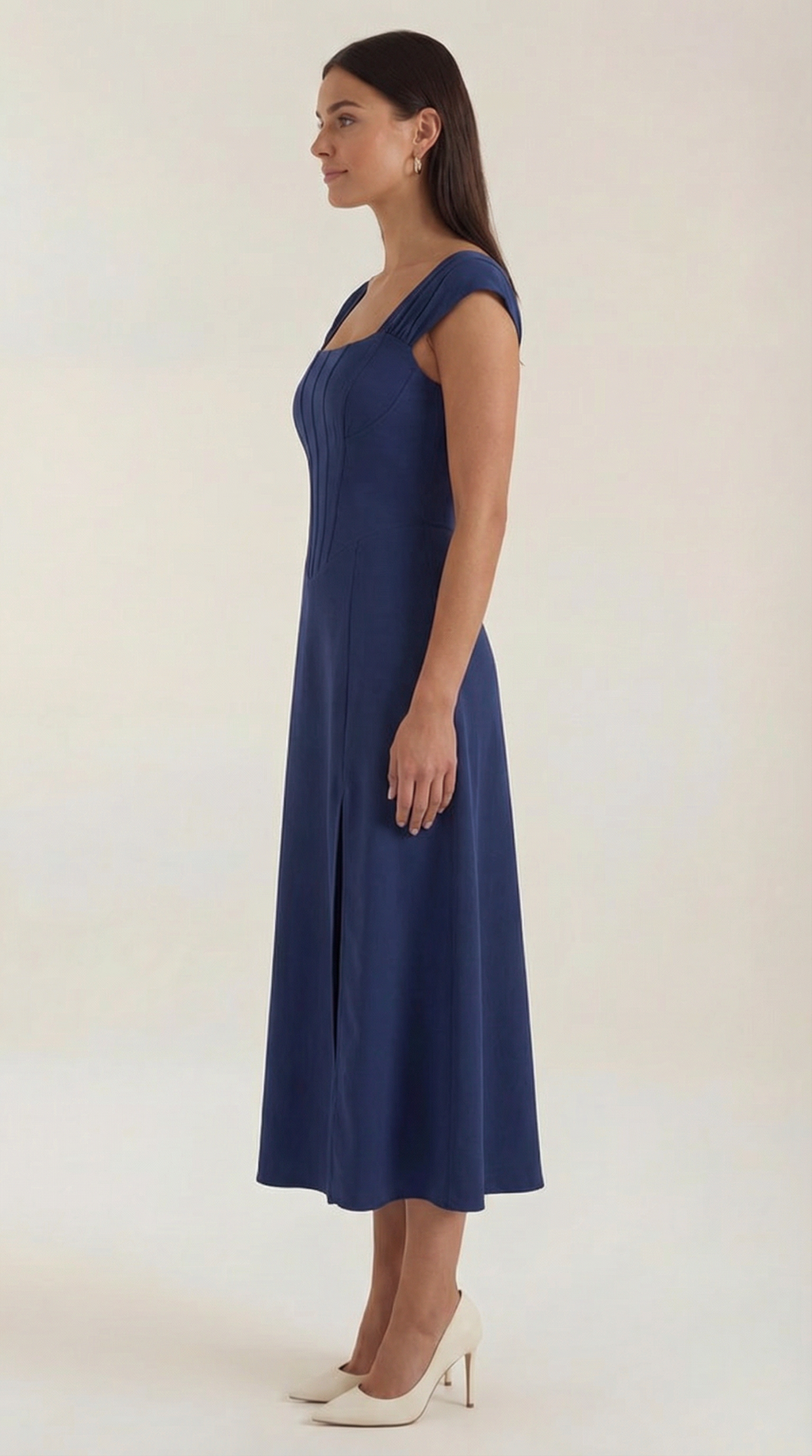 Damen Midi-Kleid mit Blumenmuster, strukturiertem Oberteil und A-Linien-Rock