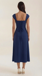 Damen Midi-Kleid mit Blumenmuster, strukturiertem Oberteil und A-Linien-Rock