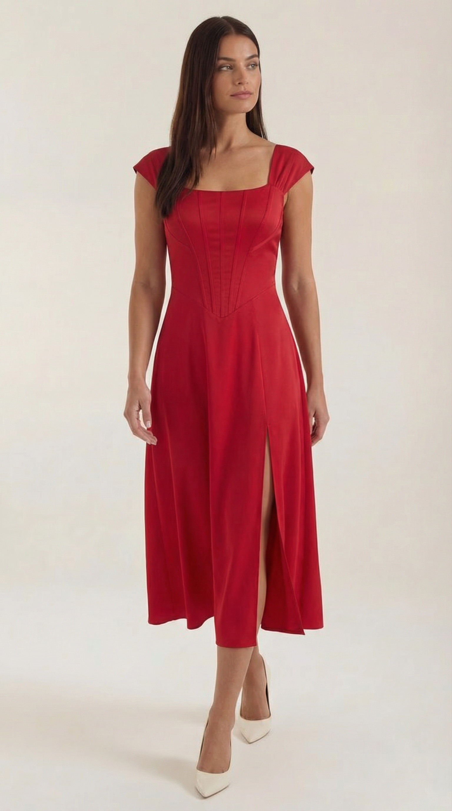 Damen Midi-Kleid mit Blumenmuster, strukturiertem Oberteil und A-Linien-Rock