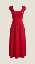 Damen Midi-Kleid mit Blumenmuster, strukturiertem Oberteil und A-Linien-Rock