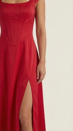 Damen Midi-Kleid mit Blumenmuster, strukturiertem Oberteil und A-Linien-Rock