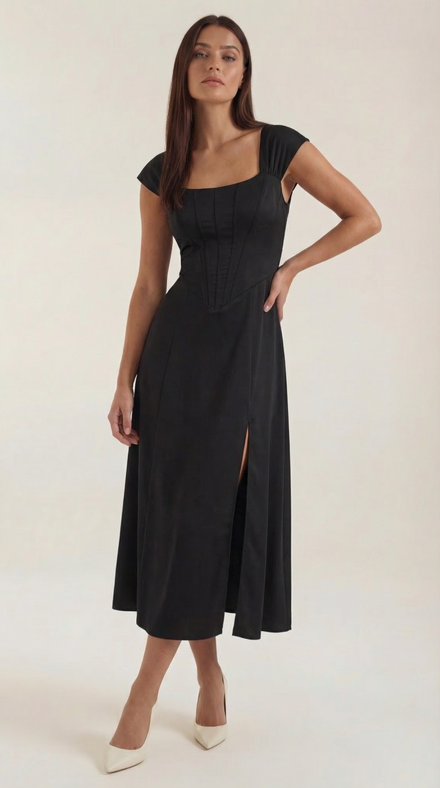 Damen Midi-Kleid mit Blumenmuster, strukturiertem Oberteil und A-Linien-Rock