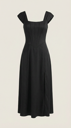 Damen Midi-Kleid mit Blumenmuster, strukturiertem Oberteil und A-Linien-Rock