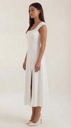 Damen Midi-Kleid mit Blumenmuster, strukturiertem Oberteil und A-Linien-Rock