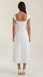 Damen Midi-Kleid mit Blumenmuster, strukturiertem Oberteil und A-Linien-Rock