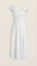 Damen Midi-Kleid mit Blumenmuster, strukturiertem Oberteil und A-Linien-Rock