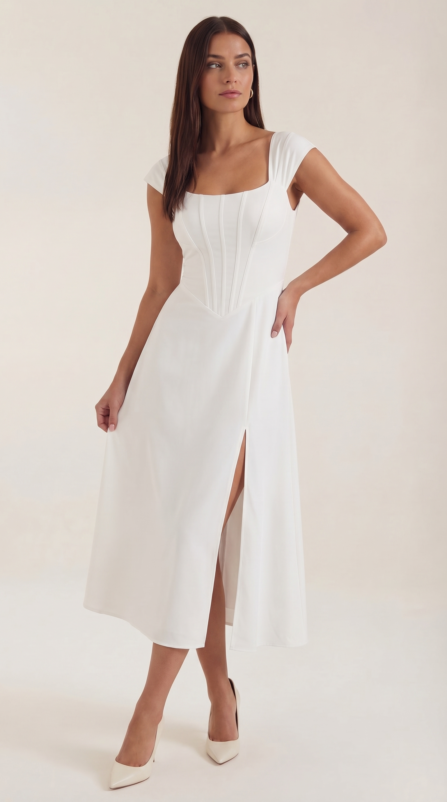 Damen Midi-Kleid mit Blumenmuster, strukturiertem Oberteil und A-Linien-Rock