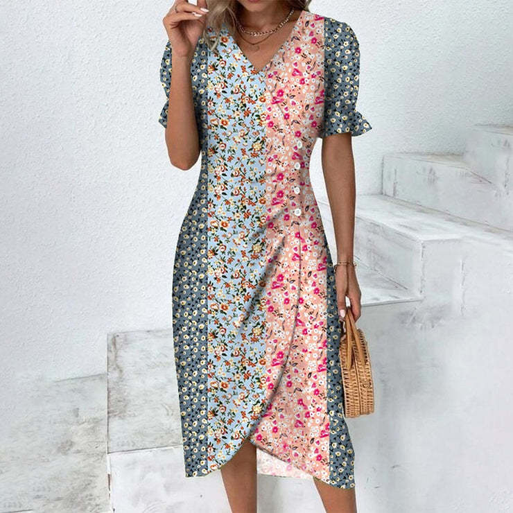 Robe midi portefeuille à imprimé floral pour femme avec détail de boutons sur le côté