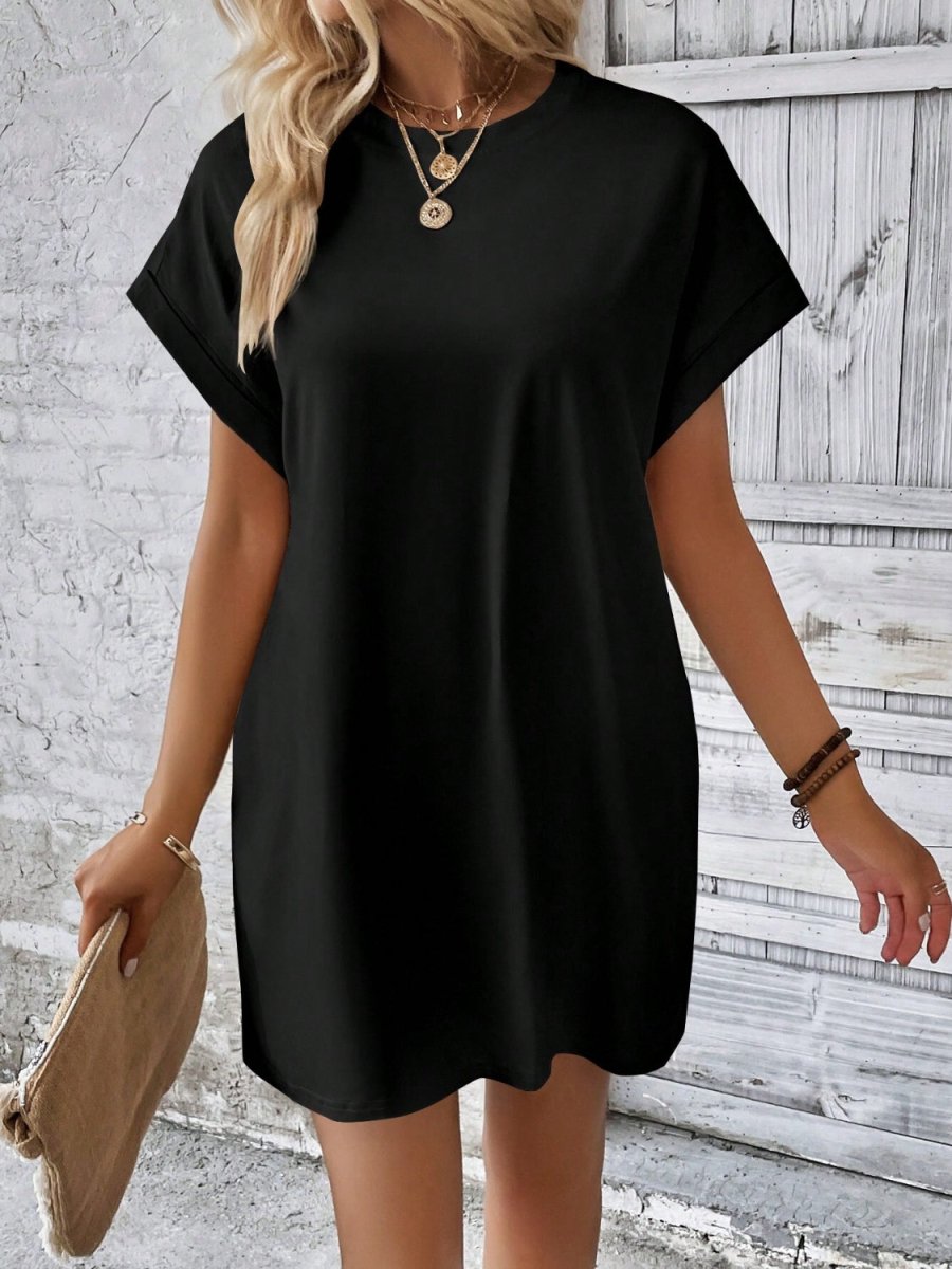 Damen Minikleid mit Rundhalsausschnitt und kurzen Ärmeln für bequemen und mühelosen Alltag