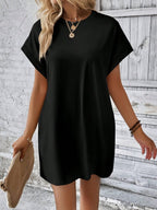 Damen Minikleid mit Rundhalsausschnitt und kurzen Ärmeln für bequemen und mühelosen Alltag