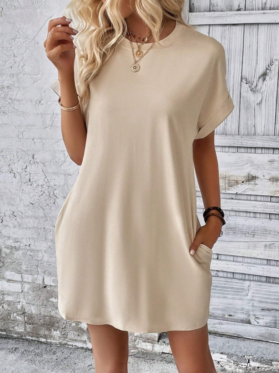 Damen Minikleid mit Rundhalsausschnitt und kurzen Ärmeln für bequemen und mühelosen Alltag