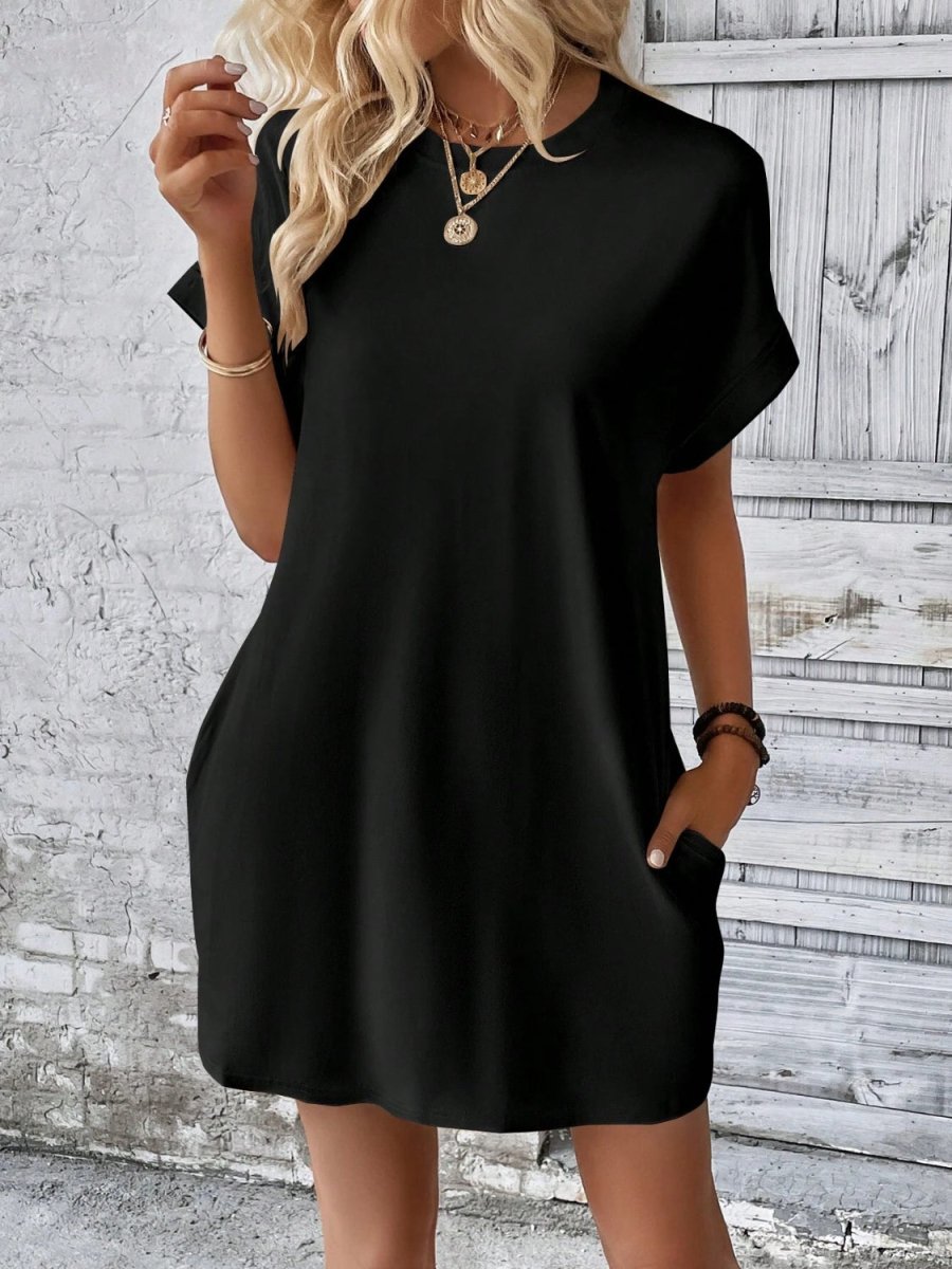Damen Minikleid mit Rundhalsausschnitt und kurzen Ärmeln für bequemen und mühelosen Alltag