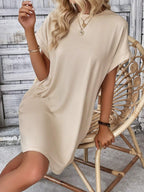 Damen Minikleid mit Rundhalsausschnitt und kurzen Ärmeln für bequemen und mühelosen Alltag