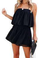 Damen geraffter Spaghetti-Träger-Overall für eleganten und mühelosen Sommerstil