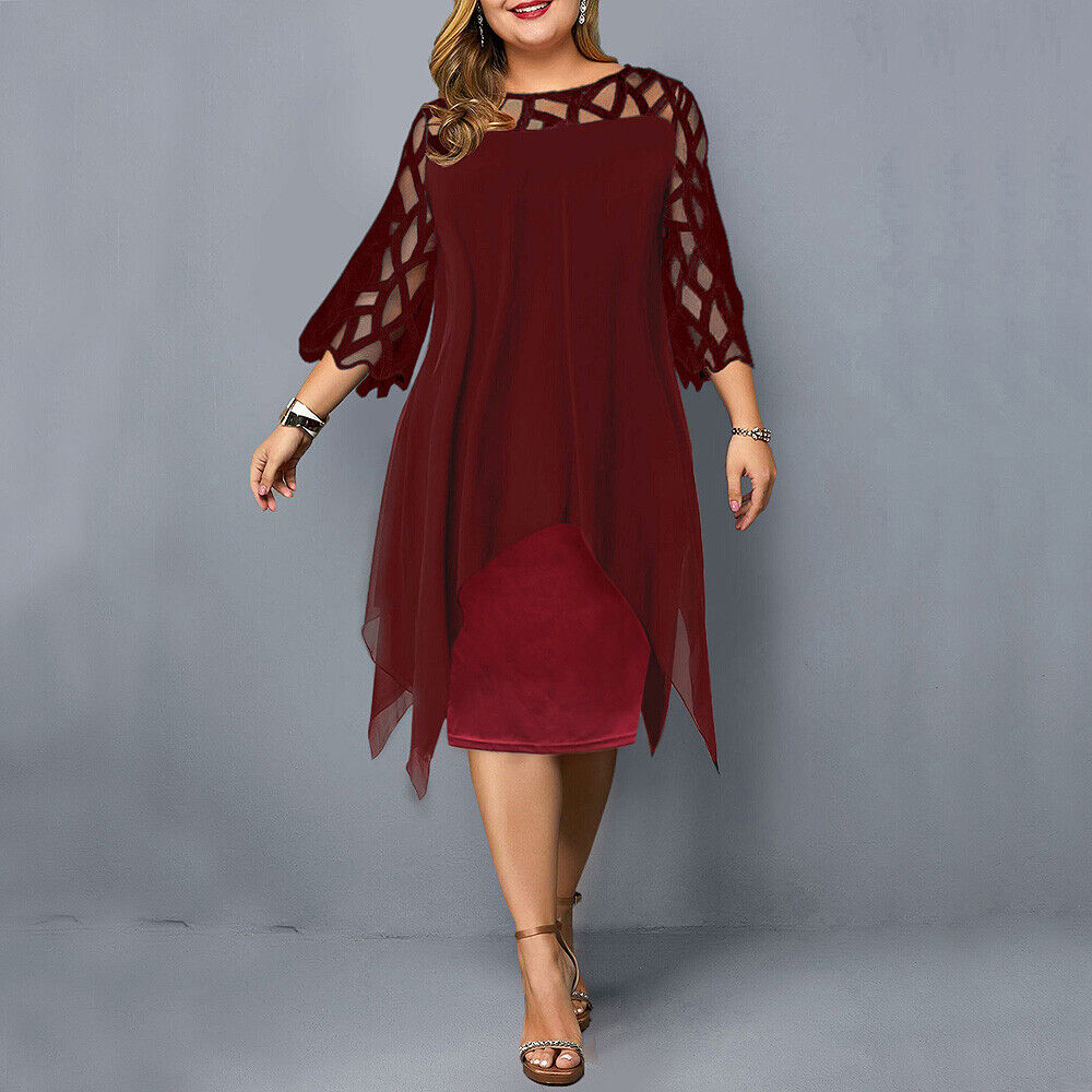Midi-Kleid für Damen mit Spitzenärmeln und gestuftem Saum für elegante Anlässe