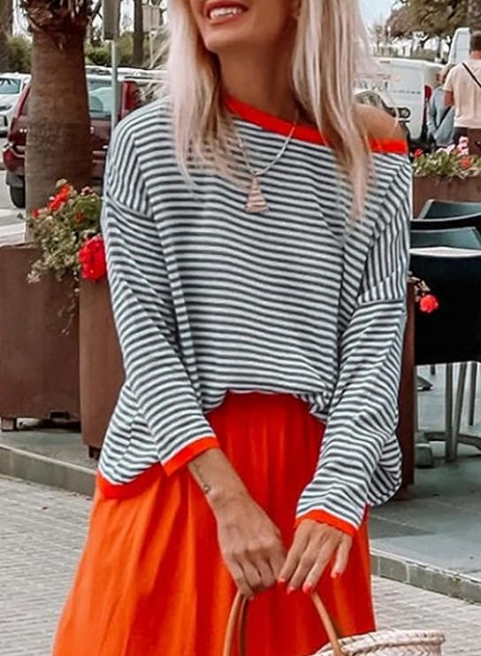 Damen gestreifter Pullover mit lockerem Schnitt und weichem, bequemem Strickdesign