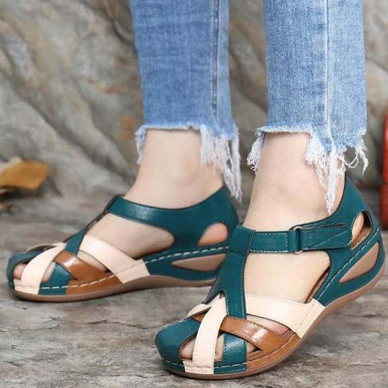 Women's Multi-Tone Comfort Walking Sandals with Adjustable Hook-and-Loop Straps