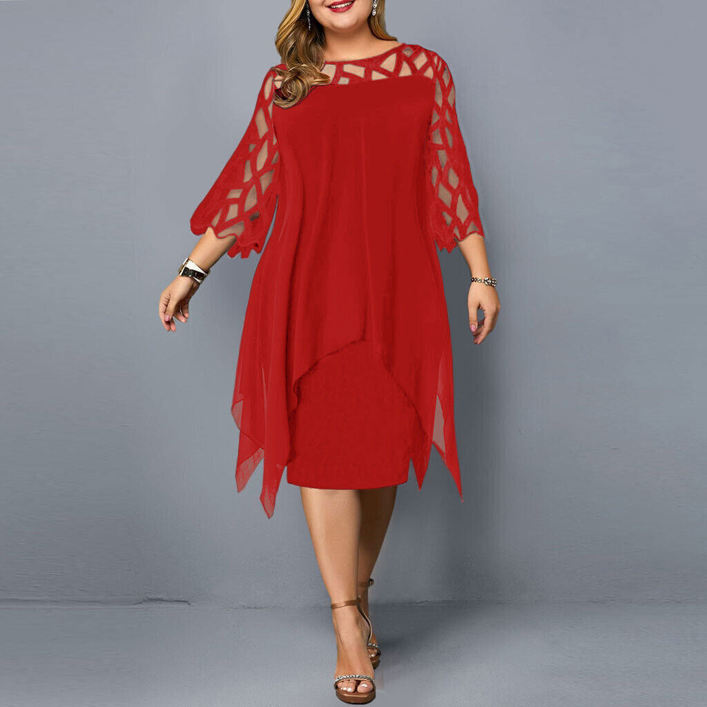 Midi-Kleid für Damen mit Spitzenärmeln und gestuftem Saum für elegante Anlässe
