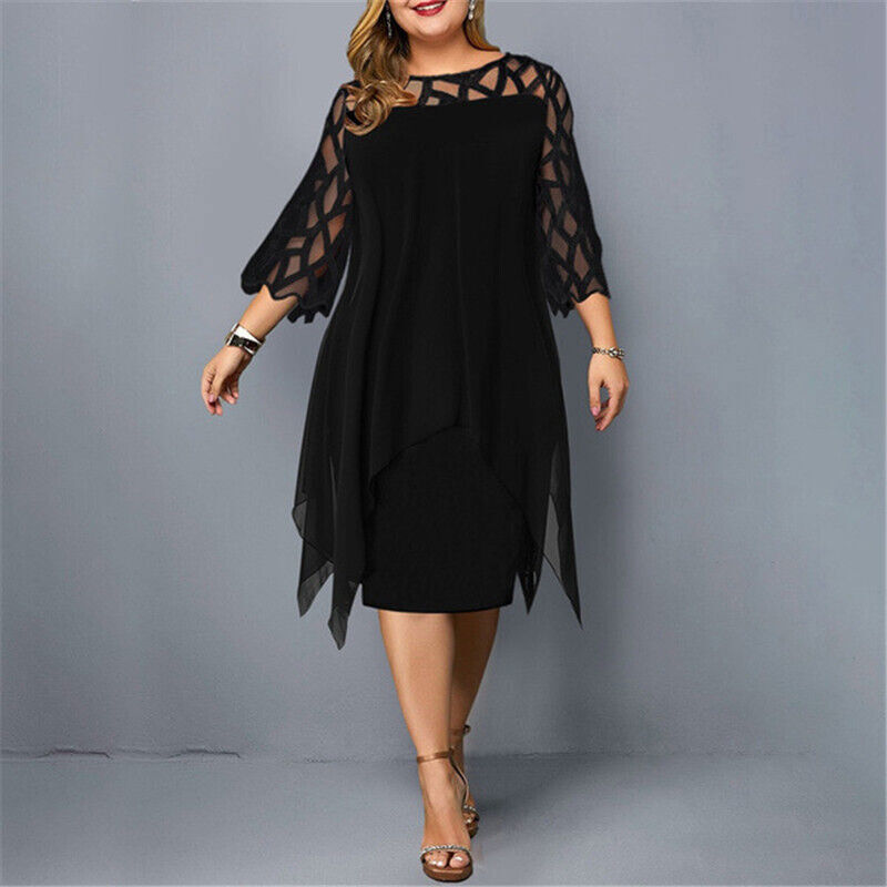 Midi-Kleid für Damen mit Spitzenärmeln und gestuftem Saum für elegante Anlässe