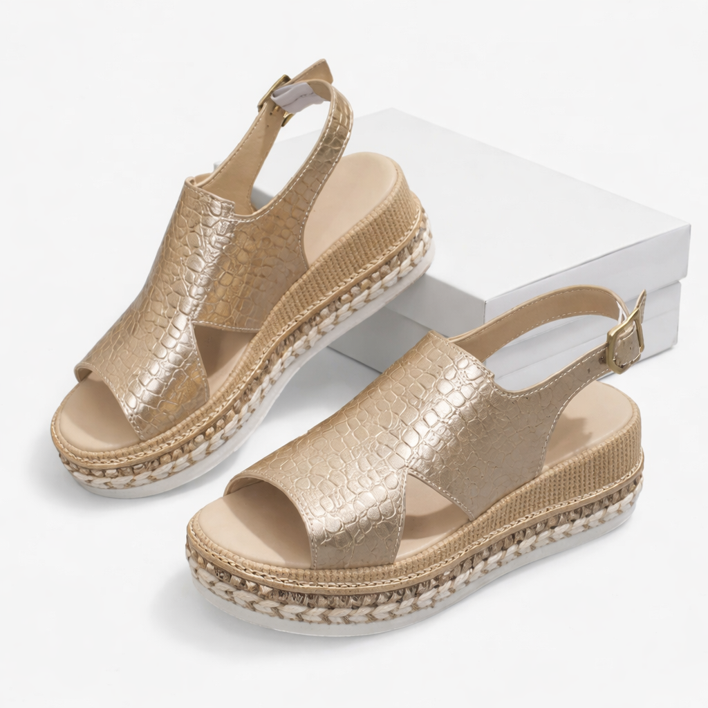 Damen Metallic Plateau-Espadrille-Sandalen mit offenem Zehenbereich und Slingback-Design