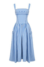 Elegantes Gingham Midikleid mit strukturiertem Oberteil und fließendem Rock