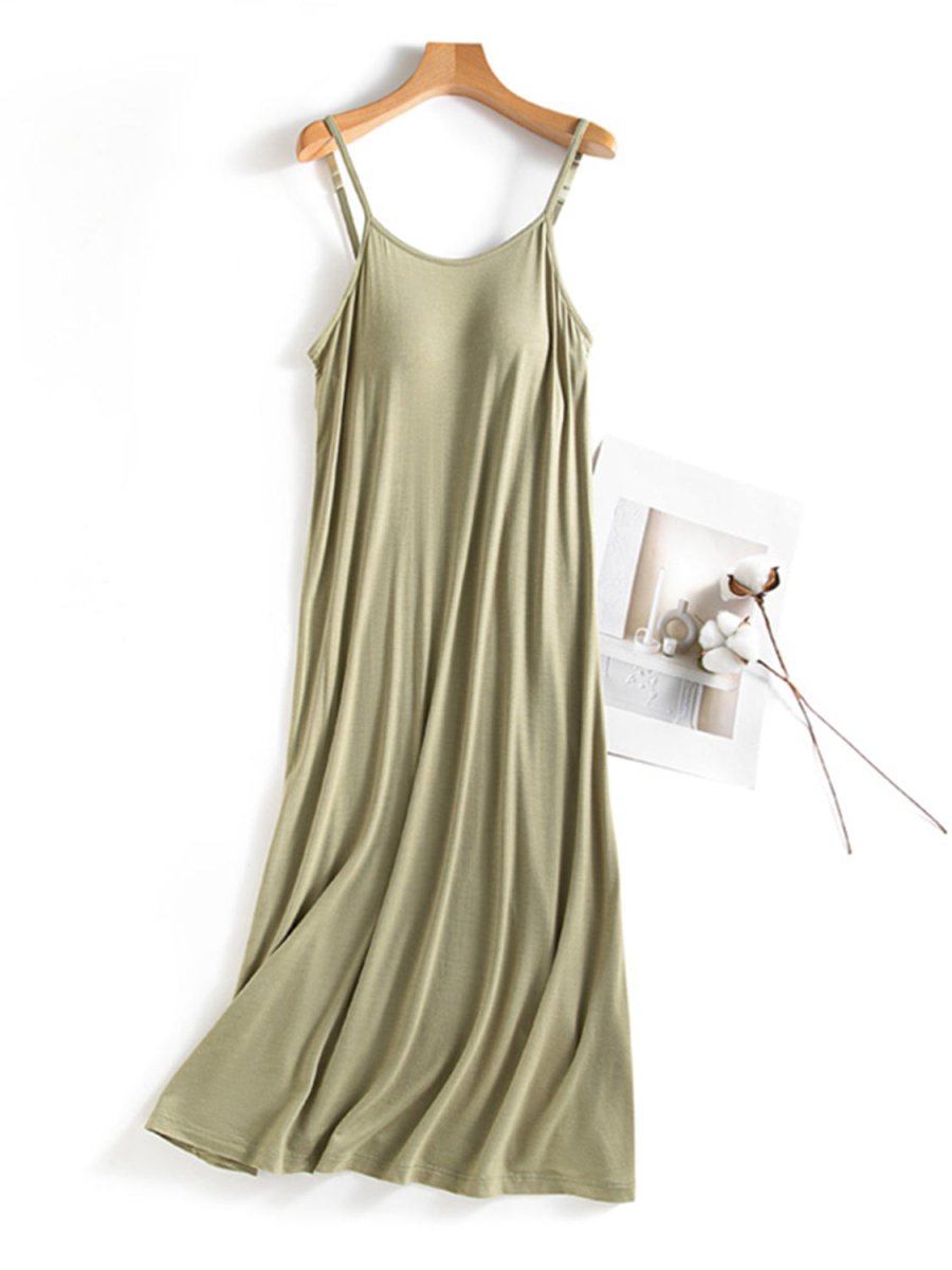 Women's Elegant Scoop Neck Midi Cami Dress with Built-In Bra for Effortless Comfort and Style