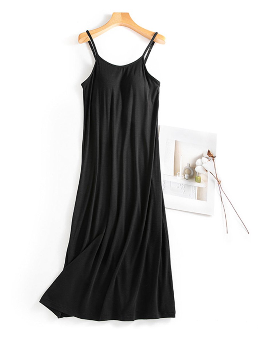 Women's Elegant Scoop Neck Midi Cami Dress with Built-In Bra for Effortless Comfort and Style