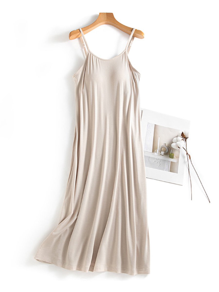Women's Elegant Scoop Neck Midi Cami Dress with Built-In Bra for Effortless Comfort and Style