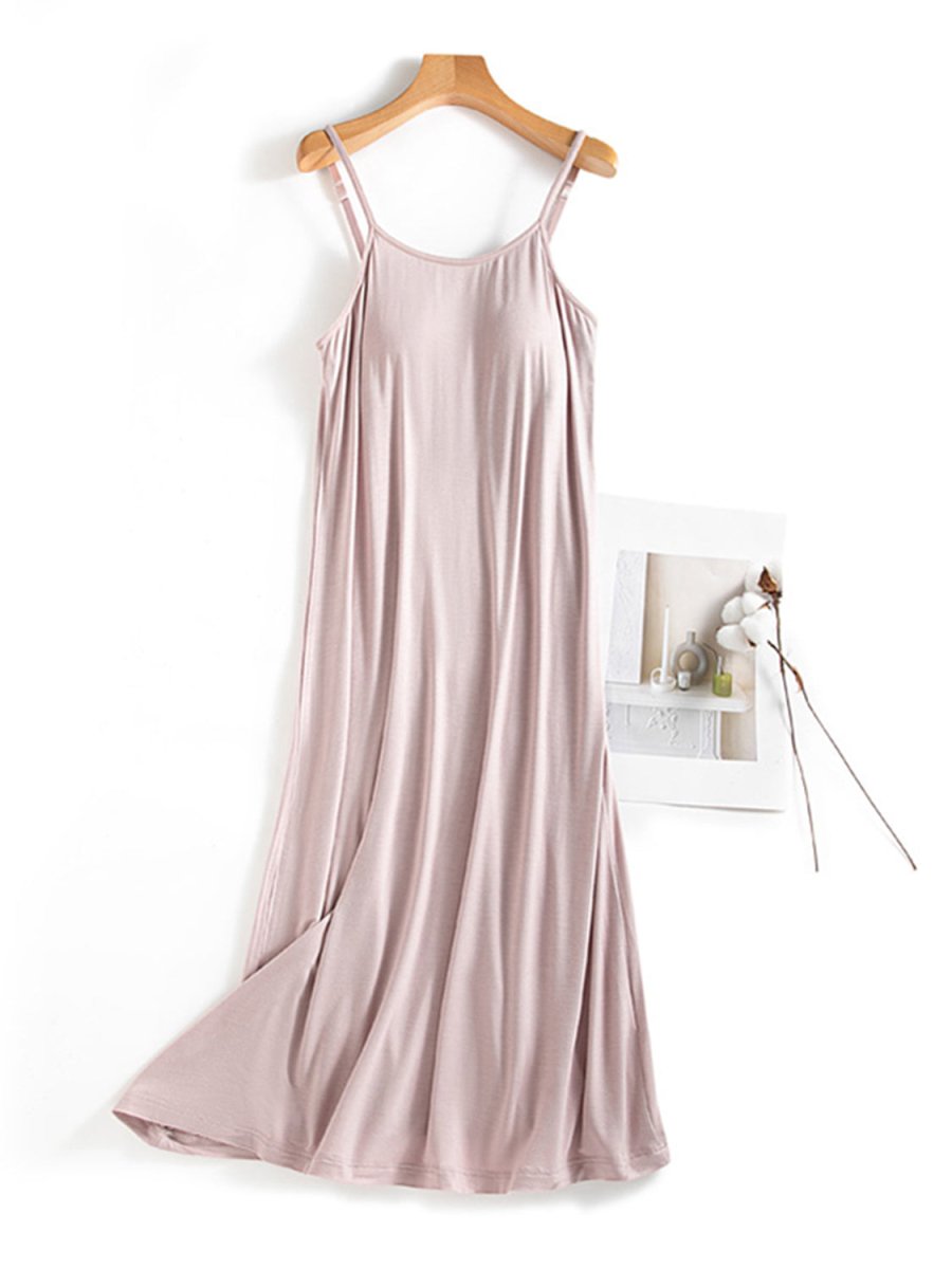 Women's Elegant Scoop Neck Midi Cami Dress with Built-In Bra for Effortless Comfort and Style