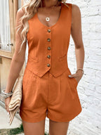 Minimalistisches Damen-Zweiteiler-Set mit ärmellosem Rundhalsausschnitt und Shorts für bequeme und mühelose Alltagskleidung