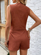 Minimalistisches Damen-Zweiteiler-Set mit ärmellosem Rundhalsausschnitt und Shorts für bequeme und mühelose Alltagskleidung