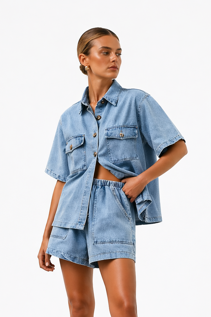 Ensemble décontracté pour femme avec chemise en jean et short