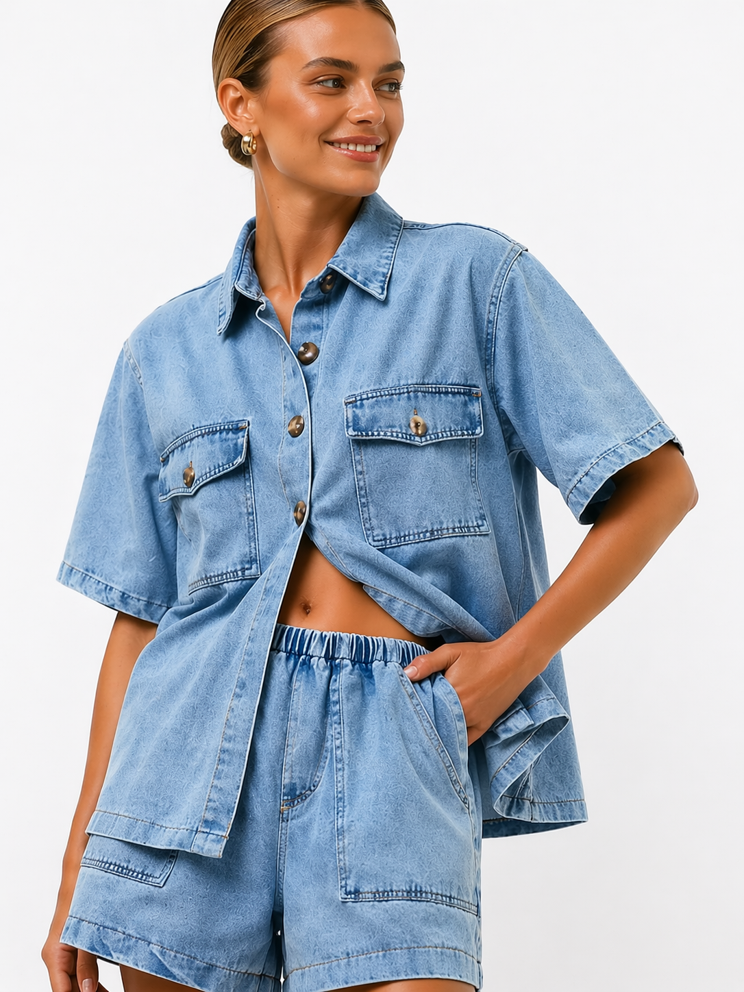 Ensemble décontracté pour femme avec chemise en jean et short