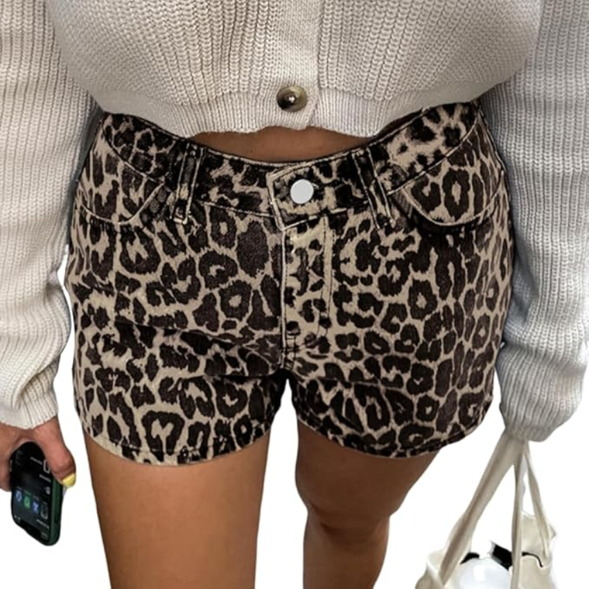 Damen-Jeansshorts mit Leopardenmuster und hoher Taille für den Alltag