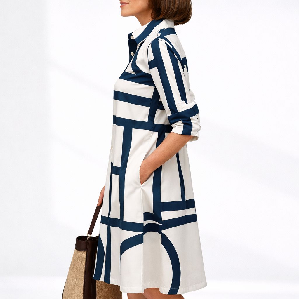 Women's Geometric Print Shirt Dress with Button Front