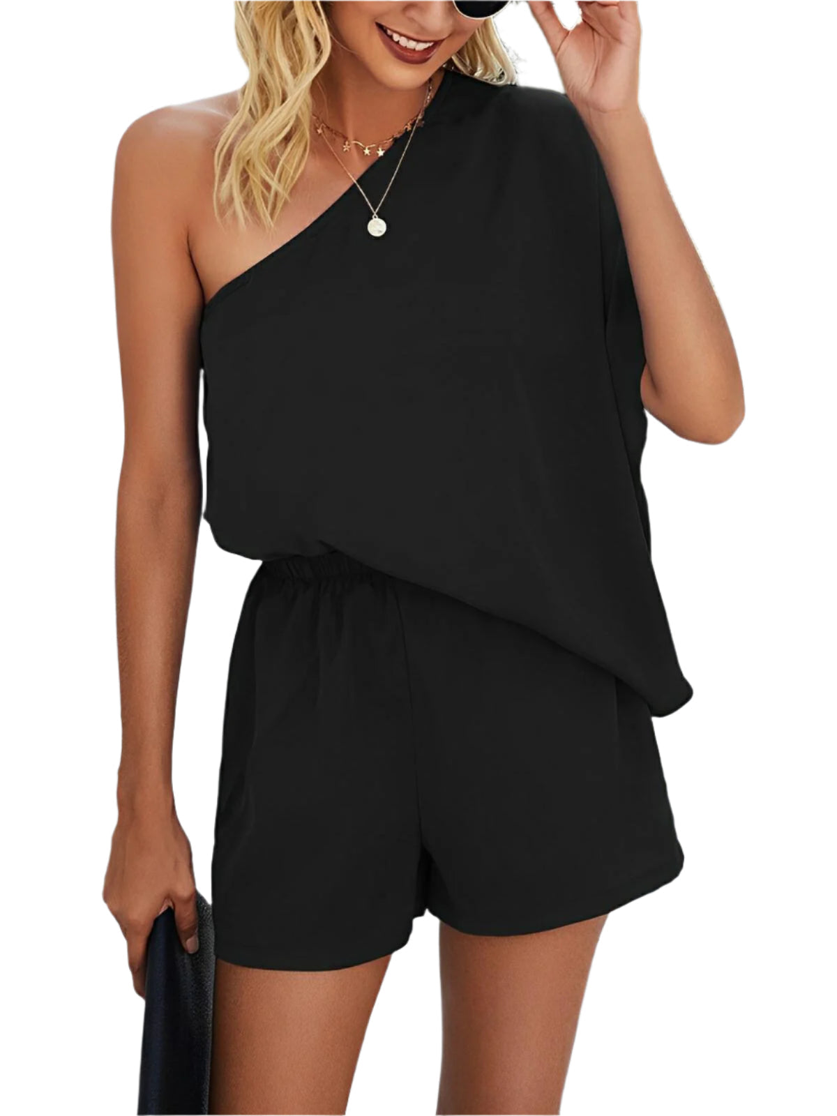 Eleganter Damen-Jumpsuit mit Ein-Schulter-Design und Fledermausärmeln für mühelosen Abendstil